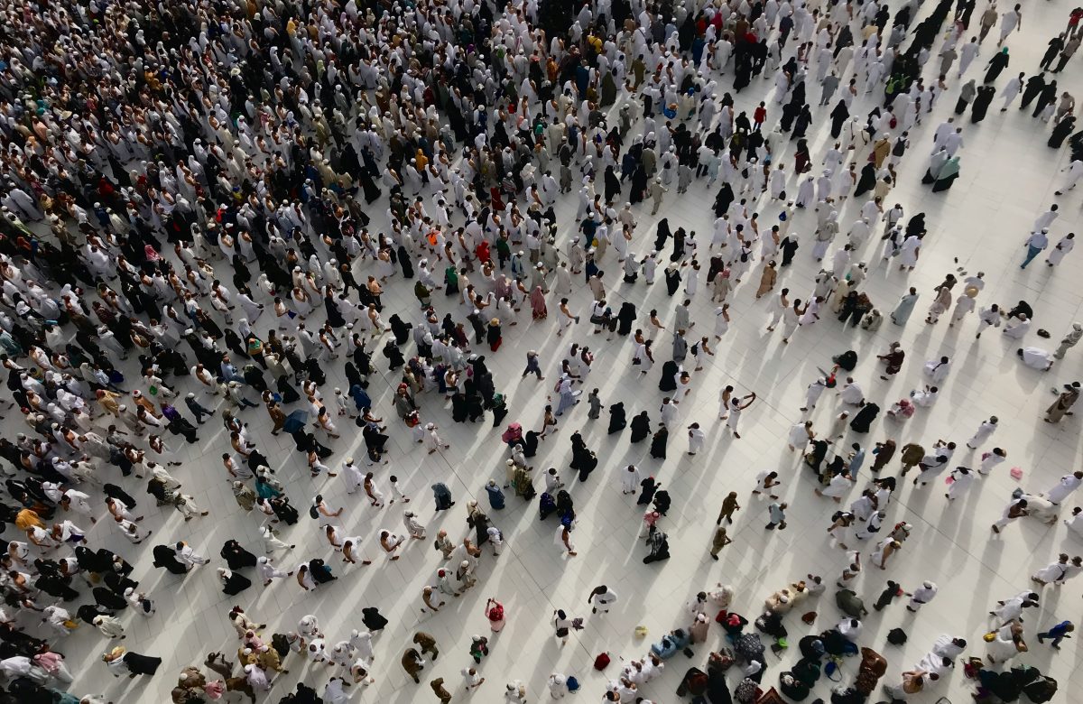 Crowd of people walking